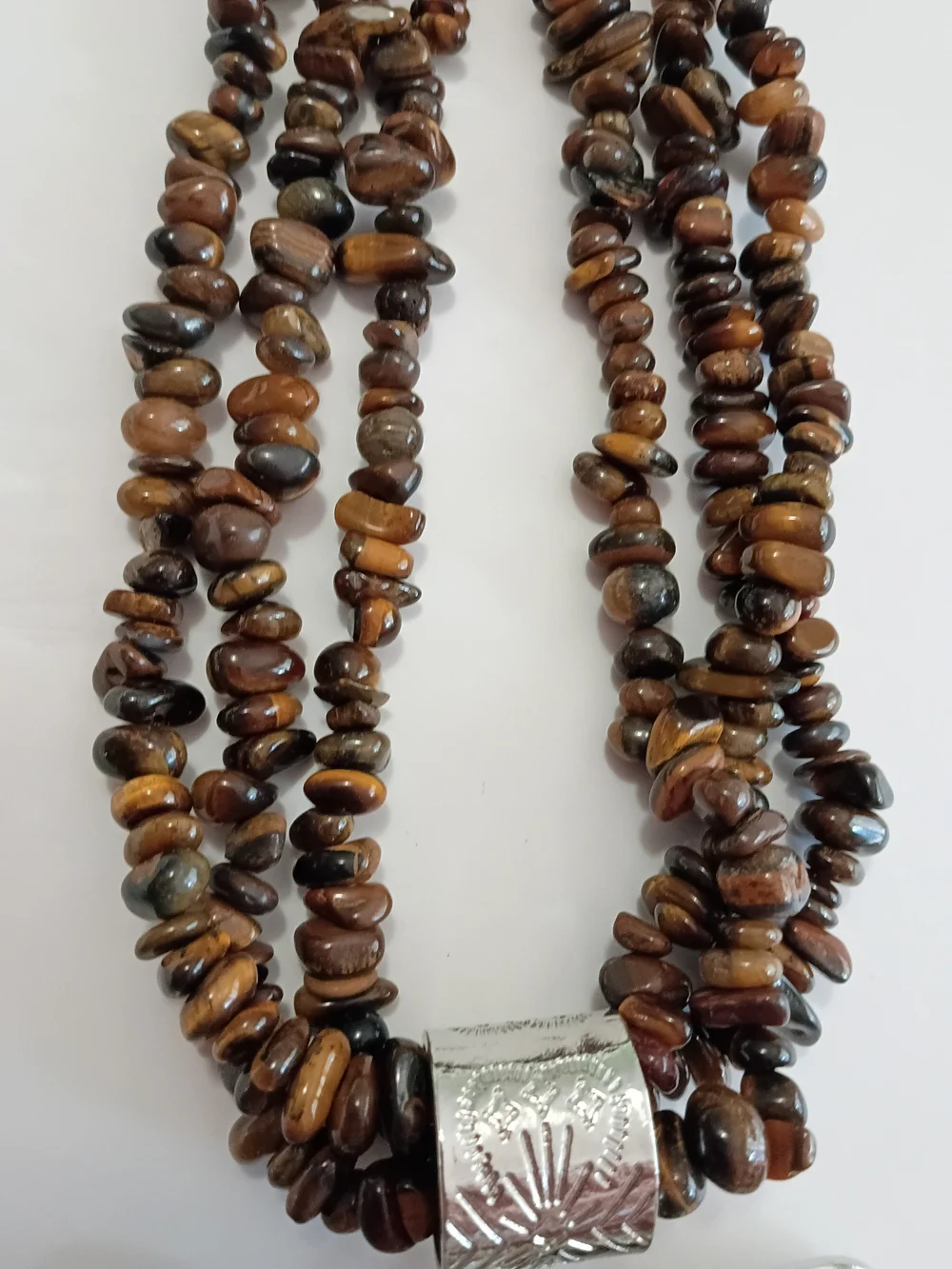 JTV Brown Tiger Eye Multi-Strand Necklace with Silver Dragonfly Pendant
